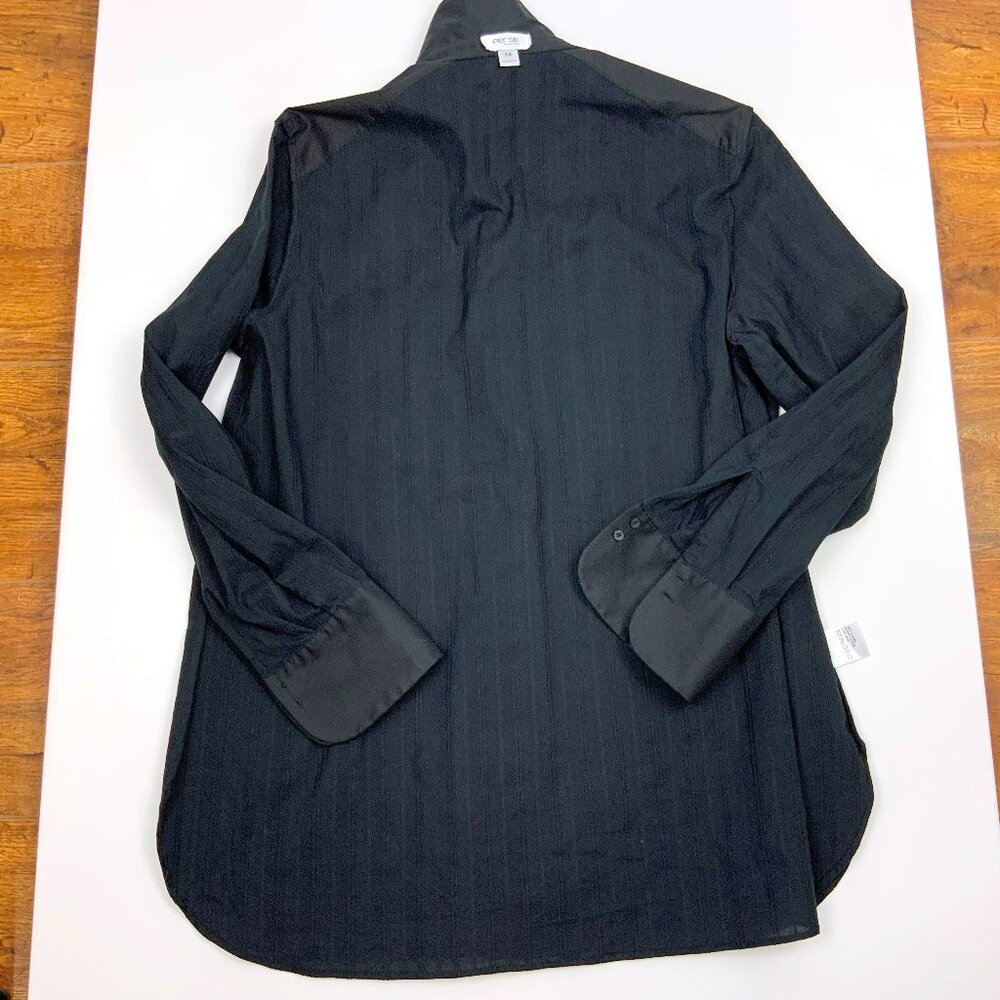 New Per Se by Carlisle Black Button Down Shirt Gold Embellishment Sz 14 - Picture 15 of 16